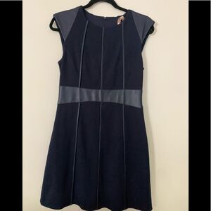 Bailey 44 Navy and Black Dress with leather detail